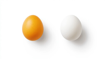 Brown and White Chicken Eggs Side by Side on White Background, Organic Food Concept Close-Up