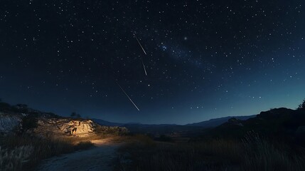 Starry Night Cosmic Streaks Shooting Stars Bright Meteor Rain