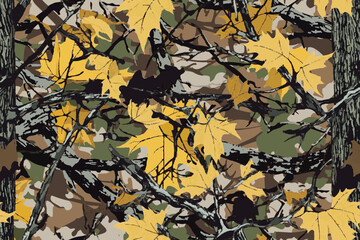 Vector real tree hunting camouflage seamless pattern texture. Camo pattern, hunting seamless pattern. hunting camo. Vector camouflage