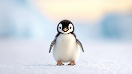 Obraz premium Cute penguin chick on snow, Antarctic scene, adorable wildlife