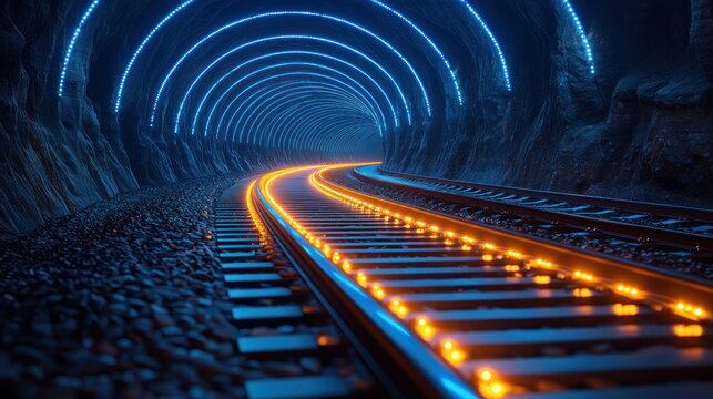 Neon Railroad Tunnel: A Journey into the Digital Frontier