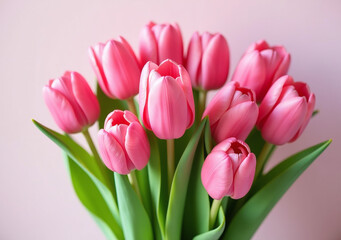 Fototapeta premium spring flowers pink tulips bouquet make lovely gift mothers special space filled