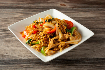 A view of a plate of pad kee mao.
