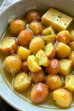 image en gros plan de plein de pommes de terre grenailles baign&eacute;es dans l'huile d'olive