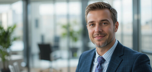 Fototapeta premium Portrait of a businessman working on desk in office.