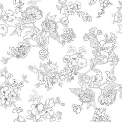 Fototapeta premium allover floral pattern Morden style blur wave grunge effect art. Spring Watercolor flowers and plants. Abstract Design for cover page, banner, wall paper parda, rug, saree, suit, tile, fabric printing