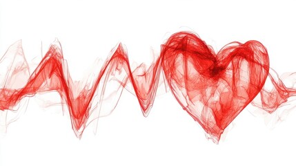 Heartbeat in vibrant red flowing through waves of passion and emotion in an artistic representation of love