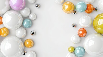 Colorful glossy spheres arranged on a bright white background.