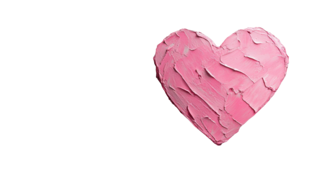 Pink heart with impasto texture on transparent background