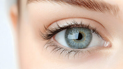 Obraz premium Close-up of a woman's blue eye, eyelashes, and eyebrow. Beauty, healthcare