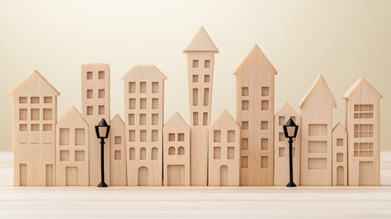 Wood stick inventions, A realistic cityscape crafted from popsicle sticks, showcasing intricate details and vibrant colors in high fidelity.