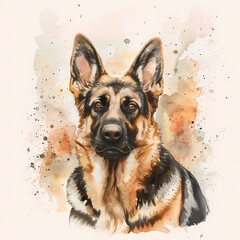 Watercolour Portrait of a german shepherd dog