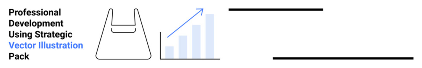 Minimalist graphic featuring a tote bag outline, rising bar chart symbolizing growth, and strategic text. Ideal for business success visuals, eco-friendly themes, career growth, marketing