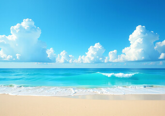 Fototapeta premium vibrant beach scene features blue sky white clouds abstract texture backdrop relaxed summer getaway
