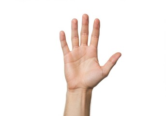 Obraz premium Open human hand palm raised against white background
