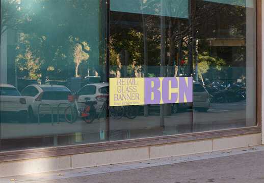 Big horizontal Sticker Display on Glass Window of Shop in Barcelona