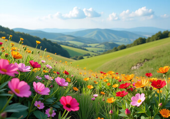 vibrant flowers bloom rolling hills serene natural