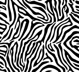 Abstract seamless zebra pattern is a unique combination of geometric shapes and smooth lines, creating the illusion of endless space. The black and white stripes characteristic of the animal are inter