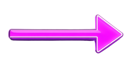 Purple 3d arrow pointing right on transparent background