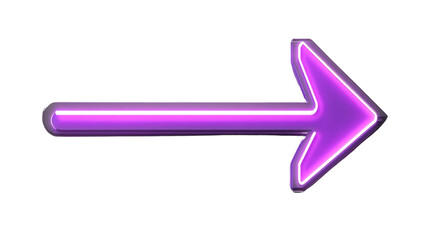 Purple neon arrow pointing right on transparent background