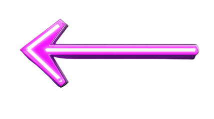 Vibrant purple neon arrow pointing left on transparent background