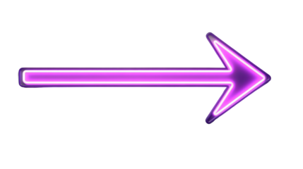 Glowing purple neon arrow on transparent background
