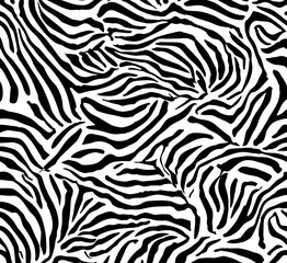 Abstract seamless zebra pattern is a unique combination of geometric shapes and smooth lines, creating the illusion of endless space. The black and white stripes characteristic of the animal are inter