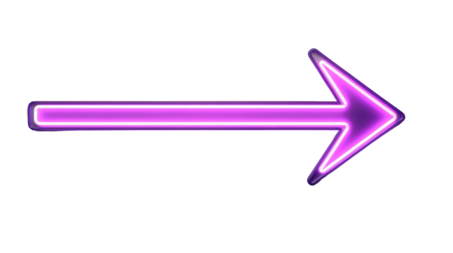 Glowing purple neon arrow on transparent background
