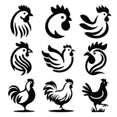 Hen silhouette isolated on white background. Chicken head design vector art, chicken animal vector illustration