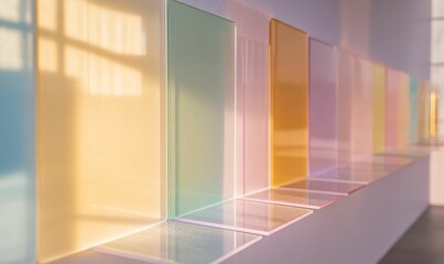 Obraz premium Pastel glass panels illuminate serene modern space