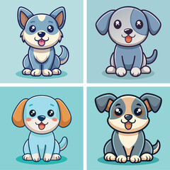 flat cute pretty puppy, Dogs cartoon portrait, fun dog play and action, Kids trendy animals characters