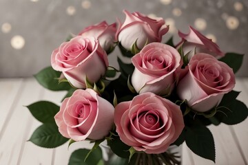 dreamy flowers background, rose flowers bouquet with bokeh light