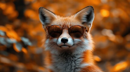 Obraz premium Charming fox sporting sunglasses amidst a vibrant autumn forest
