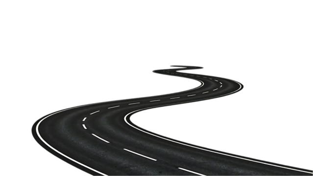 A winding road curves out of view hinting at themes of travel, paths, or journeys