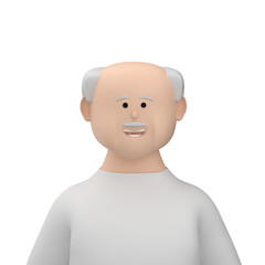 Portrait of an elderly male character over white background, 3d render