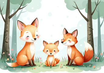 Fototapeta premium woodland animals watercolor forest illustration also commonly used baby
