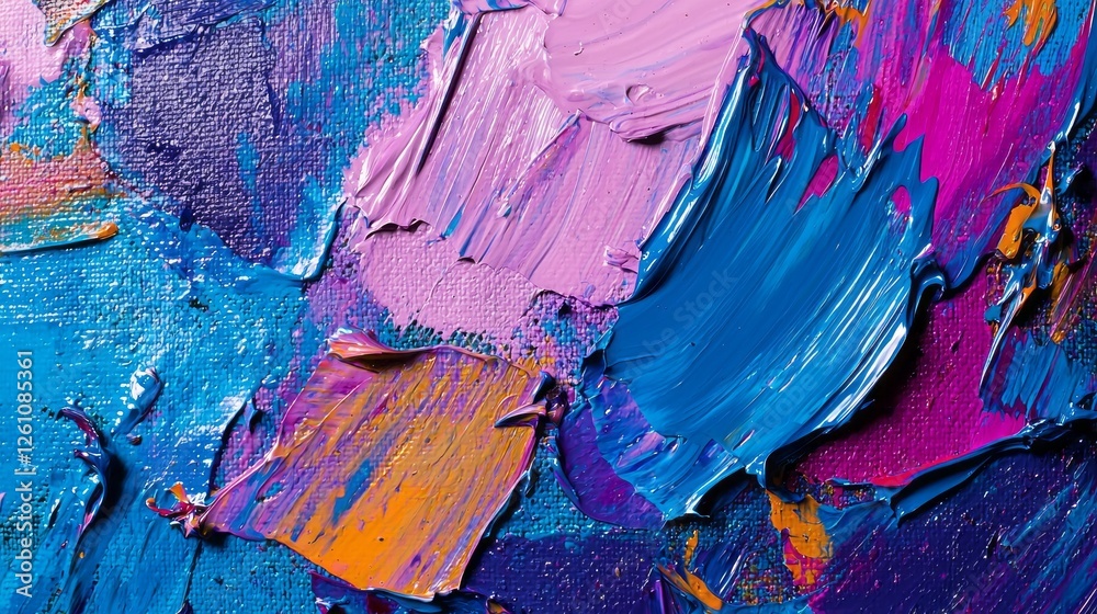 Poster bold strokes of blue and pink acrylic paint collide on canvas, forming an abstract masterpiece full 