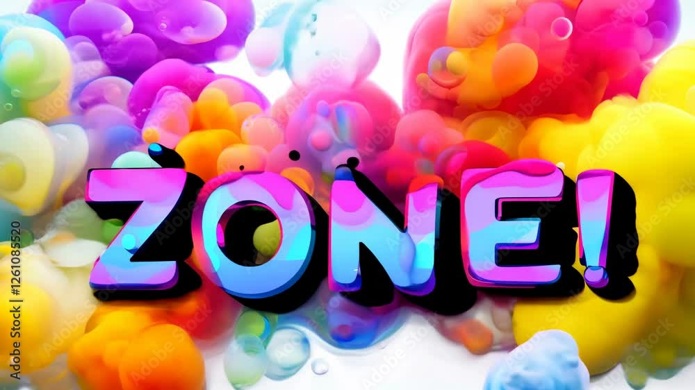 Poster a colorful background with a large red and green bubble that says 