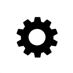 Black and White Gear Icon in Monochrome Design
