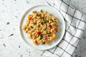 A top down view of a heart of palm sauteed entree.