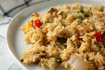 A closeup view of a heart of palm sauteed entree.