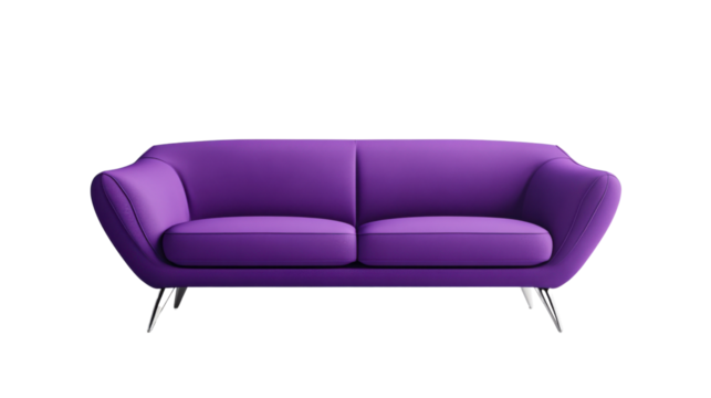 Modern purple sofa isolated on transparent background: comfortable seating for interior design - Powered by Adobe