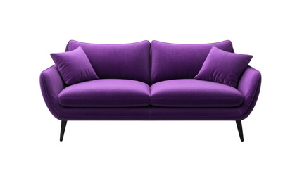 Fototapeta premium Modern purple sofa isolated on transparent background with two pillows