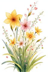 Naklejka premium watercolour bouquet of spring flowers on white