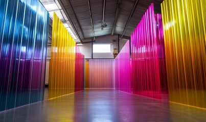 Colorful translucent panels create vibrant interior pathway