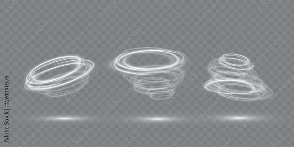 Poster realistic set of snow storm or wind swirls isolated on transparent background. vector illustration o