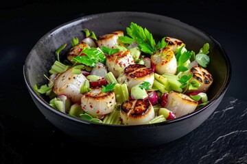 Fresh Sea Scallops with Celery and Vinaigrette