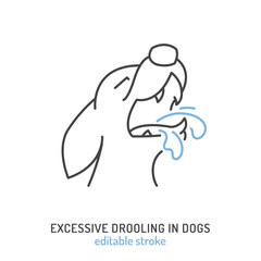 Escessive drooling in dogs. Editable isolated vector illustration