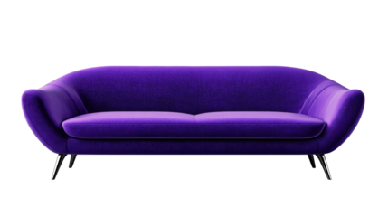 Purple sofa isolated on transparent background representing comfort and style
