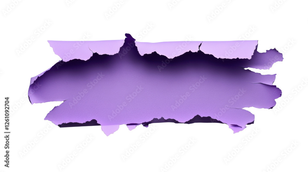 Poster purple torn paper with transparent background creating empty space